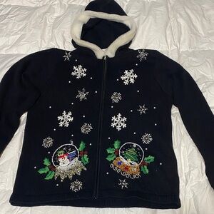 Victoria JonesBlack Hooded Snowflake Embroidered Cardigan